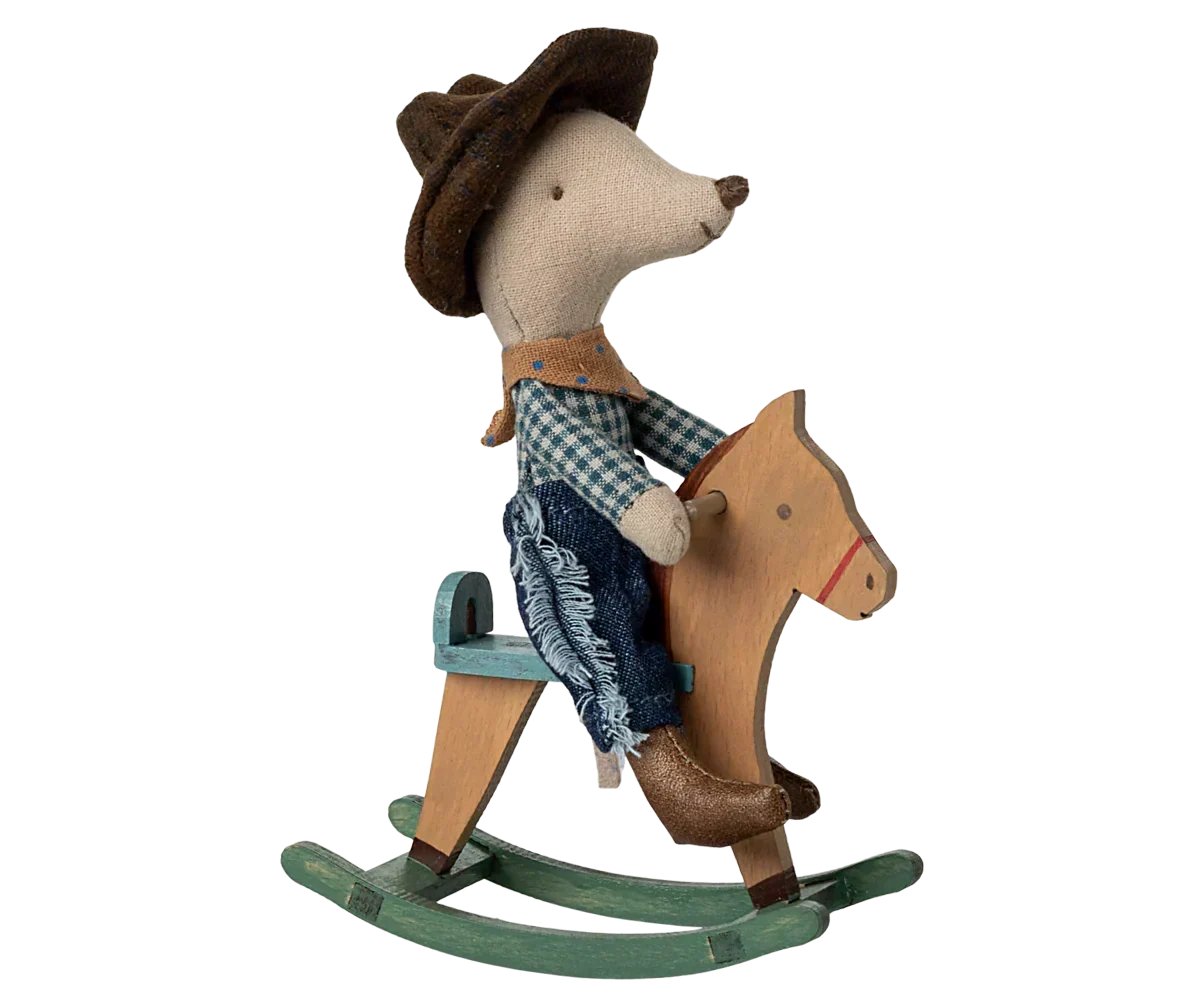 Maileg Cowboy mouse on rocking horse, Little brother